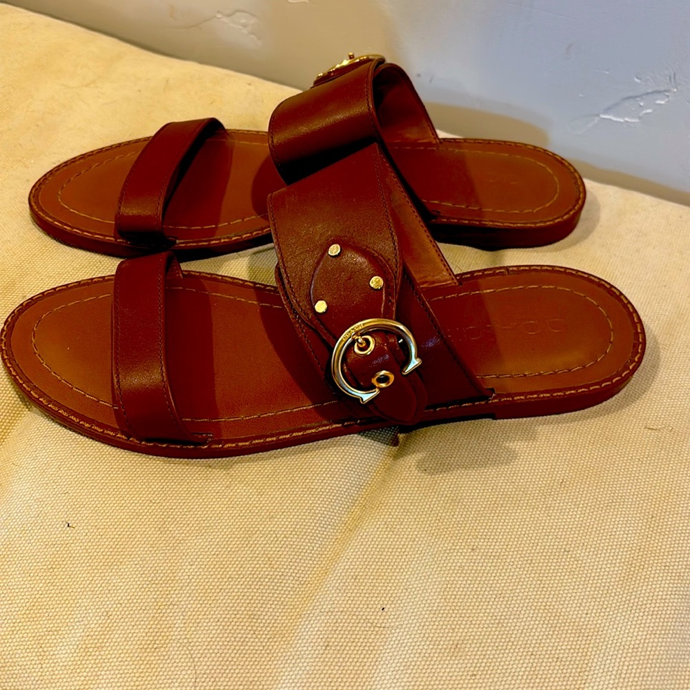 Coach Harlow Women’s Brown Leather Sandals, 7.5 B